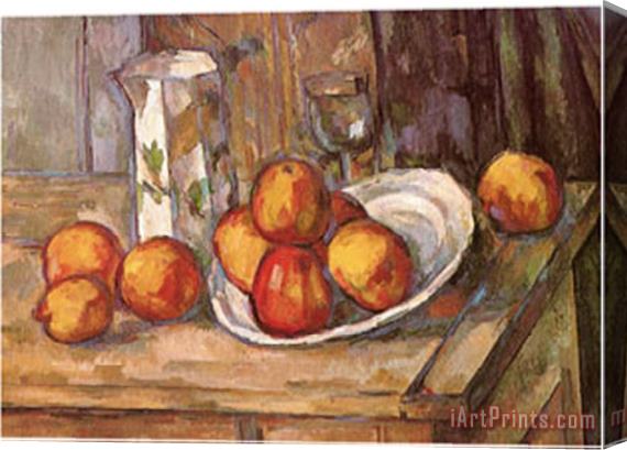 Paul Cezanne Kettle Glass And Plate with Fruit Stretched Canvas Print / Canvas Art