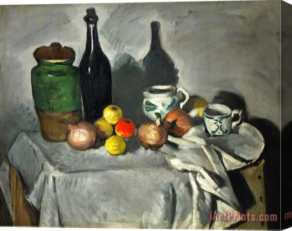 Paul Cezanne Still Life Pots Bottle Cup And Fruit Circa 1871 Stretched Canvas Painting / Canvas Art