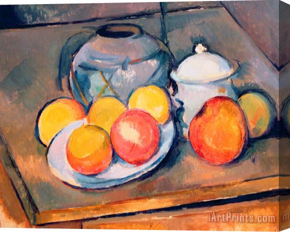 Paul Cezanne Straw Covered Vase Sugar Bowl And Apples Stretched Canvas Painting / Canvas Art