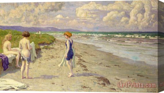 Paul Fischer Girls Preparing To Bathe On The Beach Stretched Canvas Print / Canvas Art