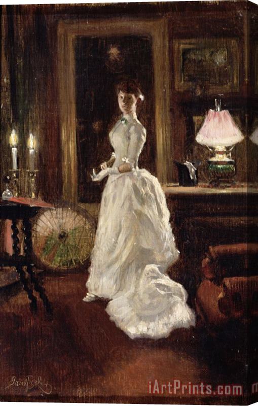 Paul Fischer  Interior scene with a lady in a white evening dress Stretched Canvas Painting / Canvas Art