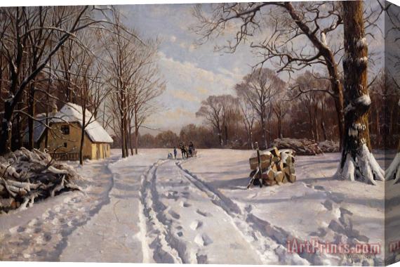Peder Monsted A Sleigh Ride Through A Winter Landscape Stretched Canvas Painting / Canvas Art
