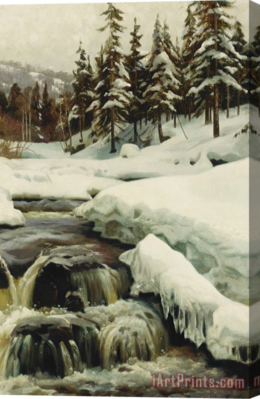 Peder Monsted A Winter Landscape With A Mountain Torrent Stretched Canvas Painting / Canvas Art