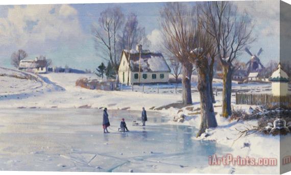 Peder Monsted Sledging On A Frozen Pond Stretched Canvas Painting / Canvas Art