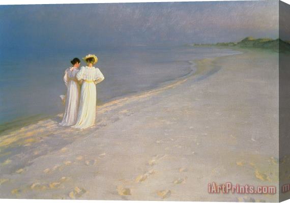 Peder Severin Kroyer Summer Evening on the Skagen Southern Beach with Anna Ancher and Marie Kroyer Stretched Canvas Painting / Canvas Art
