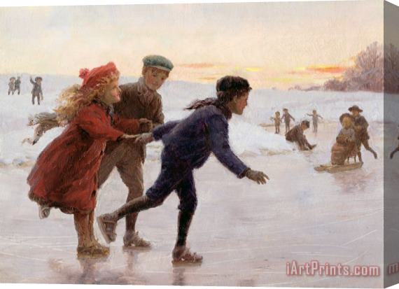Percy Tarrant Children Skating Stretched Canvas Painting / Canvas Art