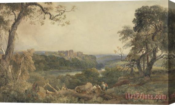 Peter de Wint Castle above a River - Woodcutters in the Foreground Stretched Canvas Print / Canvas Art