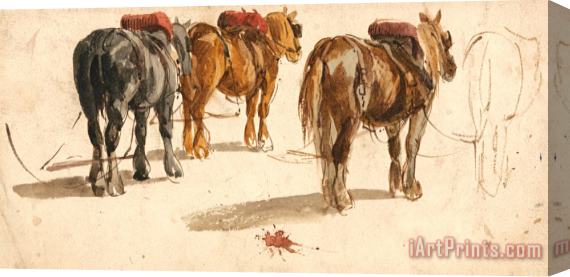 Peter de Wint Three Cart Horses in Traces Stretched Canvas Print / Canvas Art
