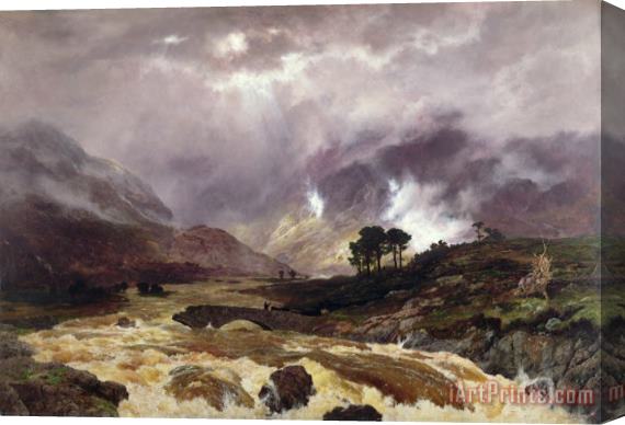 Peter Graham A Spate in the Highlands Stretched Canvas Print / Canvas Art