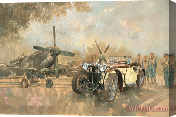 Peter Miller Cream Cracker MG 4 Spitfires Stretched Canvas Print / Canvas Art