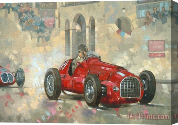 Peter Miller Whitehead's Ferrari passing the pavillion - Jersey Stretched Canvas Painting / Canvas Art