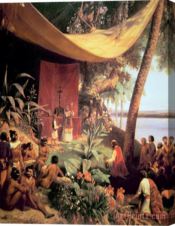 Pharamond Blanchard The first Mass held in the Americas Stretched Canvas Painting / Canvas Art