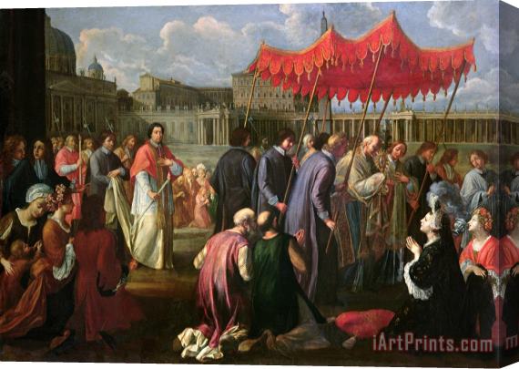 Pier Leone Ghezzi Pope Clement XI in a Procession in St. Peter's Square in Rome Stretched Canvas Painting / Canvas Art