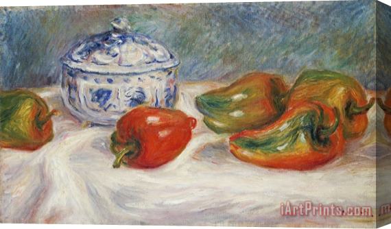Pierre Auguste Renoir Still Life with a Blue Sugar Bowl And Peppers Stretched Canvas Print / Canvas Art