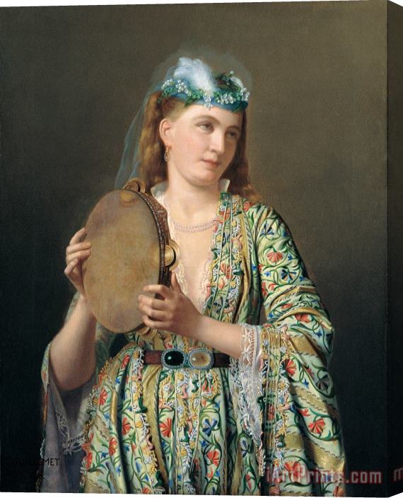 Pierre Desire Guillemet Portrait of a Lady of The Court Playing The Tambourine Stretched Canvas Print / Canvas Art