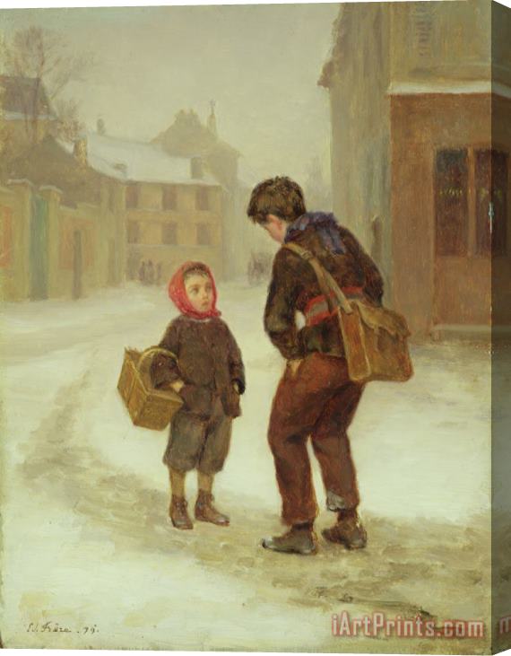 Pierre Edouard Frere On the way to school in the snow Stretched Canvas Painting / Canvas Art