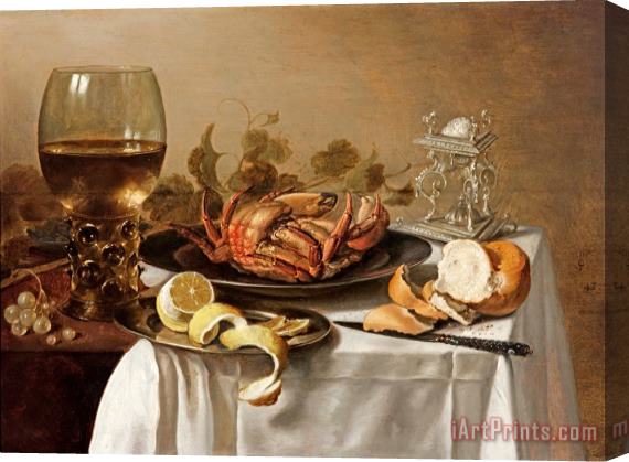 Pieter Claesz A Still Life with a Roemer, a Crab And a Peeled Lemon Stretched Canvas Print / Canvas Art