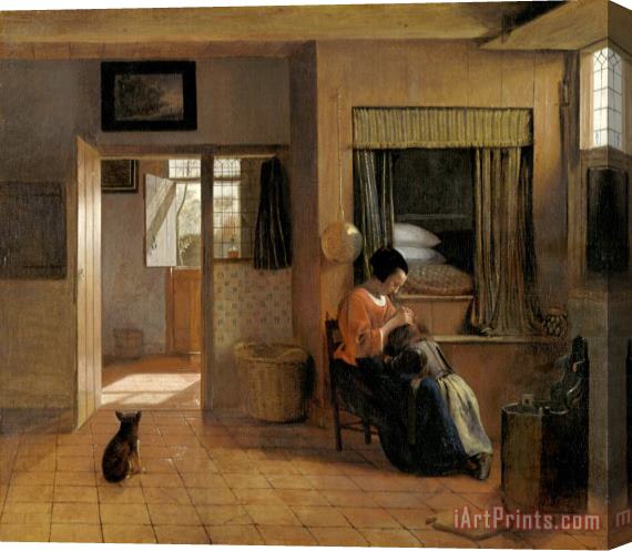 Pieter de Hooch A Mother Delousing Her Child's Hair, Known As 'a Mother's Duty' Stretched Canvas Print / Canvas Art