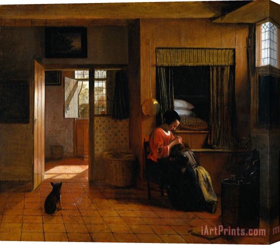 Pieter de Hooch Interior with a Mother Delousing Her Child's Hair, Known As 'a Mother's Duty' Stretched Canvas Print / Canvas Art