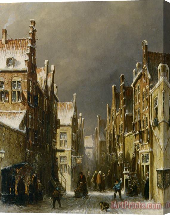 Pieter Gerard Vertin Figures in The Snow Covered Streets of a Dutch Town Stretched Canvas Print / Canvas Art
