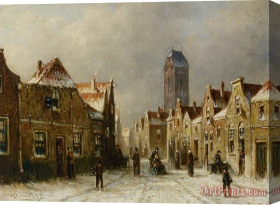 Pieter Gerard Vertin Figures in The Streets of a Snow Covered Dutch Town Stretched Canvas Painting / Canvas Art