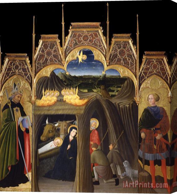 Pietro di Giovanni d'Ambrogio Adoration of The Shepherds Between Saints Augustin And Galgano Stretched Canvas Print / Canvas Art