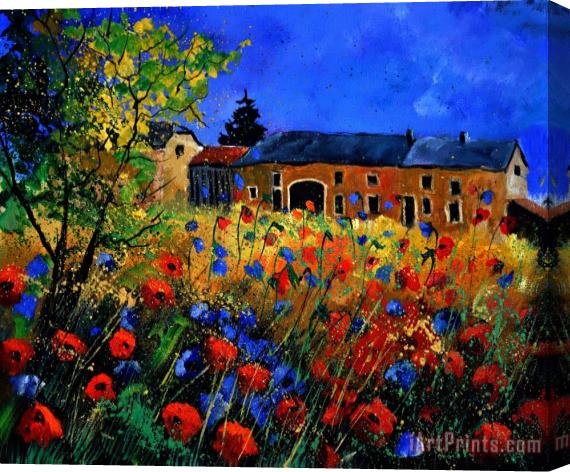 Pol Ledent Red poppies in Houroy Stretched Canvas Print / Canvas Art
