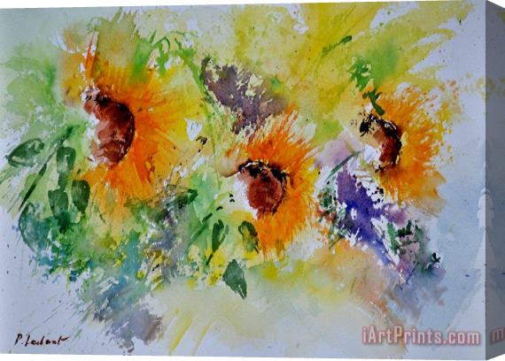Pol Ledent Watercolor Sunflowers Stretched Canvas Painting / Canvas Art