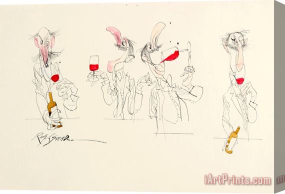 Ralph Steadman Four Wine Tasters Stretched Canvas Print / Canvas Art