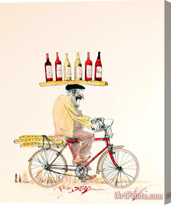 Ralph Steadman Frenchman on Bike Stretched Canvas Print / Canvas Art