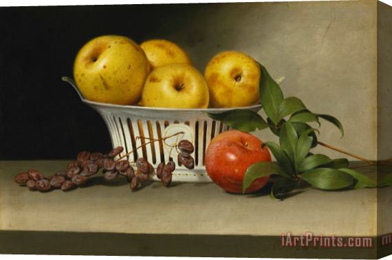 Raphaelle Peale Still Life with Raisins, Yellow And Red Apples in Porcelain Basket Stretched Canvas Print / Canvas Art