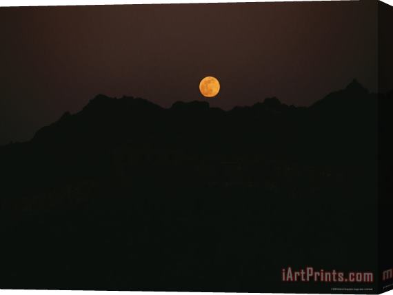 Raymond Gehman A Full Moon Rises Above Gold Mountain Near The Great Wall Stretched Canvas Print / Canvas Art