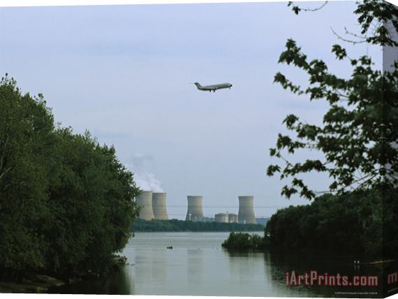 Raymond Gehman A Plane Flys Over Three Mile Island And The Susquehanna River Stretched Canvas Print / Canvas Art