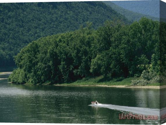 Raymond Gehman A Small Motorboat on The Susquehanna River Near The Endless Mountains Stretched Canvas Painting / Canvas Art