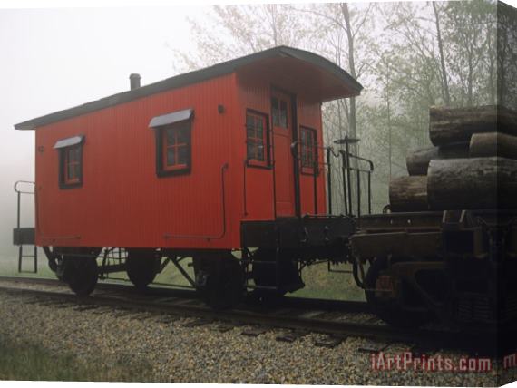 Raymond Gehman Caboose of a Train on The Cass Scenic Railroad in Morning Fog Stretched Canvas Print / Canvas Art