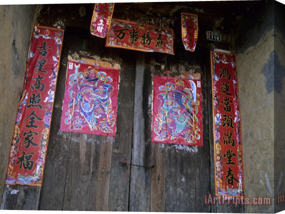 Raymond Gehman Chinese Door Gods Yangdi Valley Yangshuo Guangxi China Stretched Canvas Print / Canvas Art