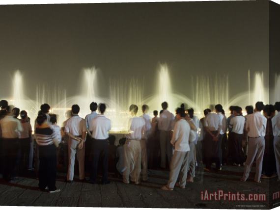 Raymond Gehman Chinese People Watching a Lighted Musical Water Fountain at Night Stretched Canvas Painting / Canvas Art