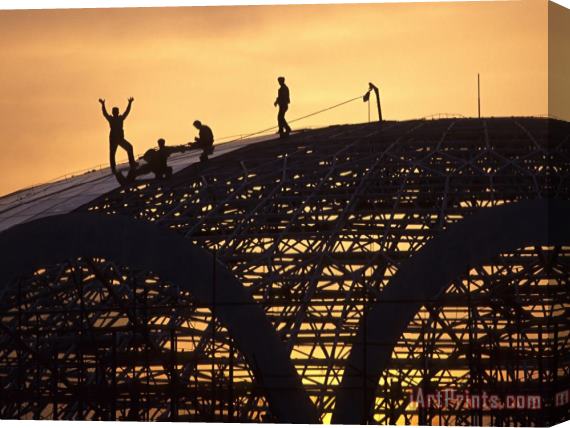 Raymond Gehman Construction Workers on Dome of Swimming Pool at Sunset Qinhuangdao Stretched Canvas Painting / Canvas Art