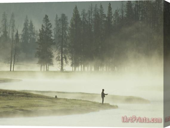 Raymond Gehman Fishermen in The Morning Mist on The Madison River Stretched Canvas Print / Canvas Art