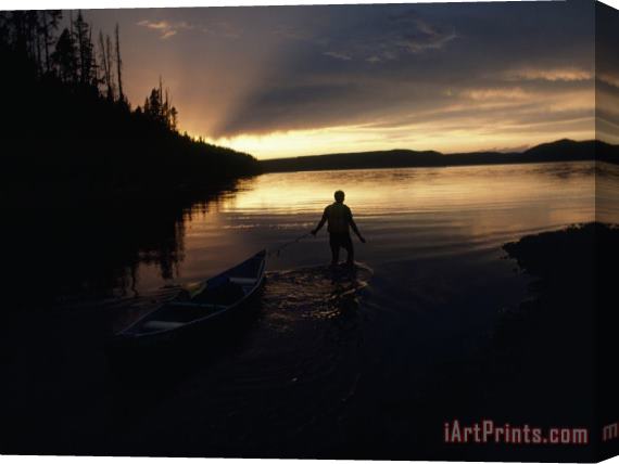 Raymond Gehman Glassy Waters Mirror a Summer Sunset on Shoshone Lake Yellowstone Stretched Canvas Painting / Canvas Art