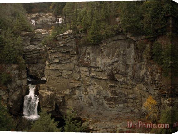 Raymond Gehman Linville Falls Cascading Down an Impressive Rock Face Stretched Canvas Painting / Canvas Art