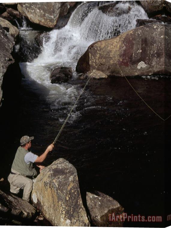 Raymond Gehman Man Fishing in The Whitewater River Stretched Canvas Print / Canvas Art