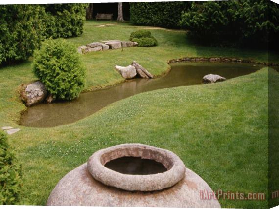 Raymond Gehman Pond And Clay Pottery at The Thuya Garden Stretched Canvas Print / Canvas Art
