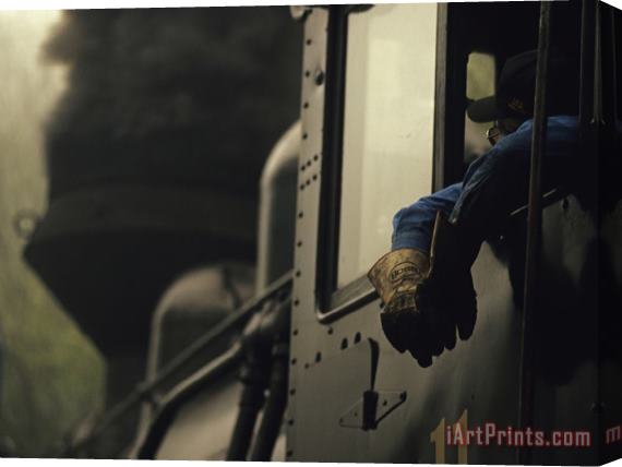 Raymond Gehman Railroad Engineer Looking Out of The Window From The Engine Car Stretched Canvas Print / Canvas Art