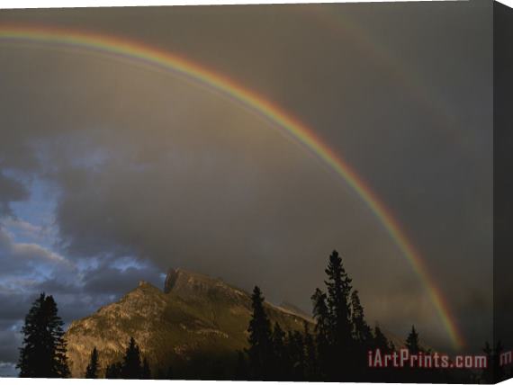 Raymond Gehman Rainbow Over Mt Rundle After an Early Evening Thunderstorm Stretched Canvas Print / Canvas Art