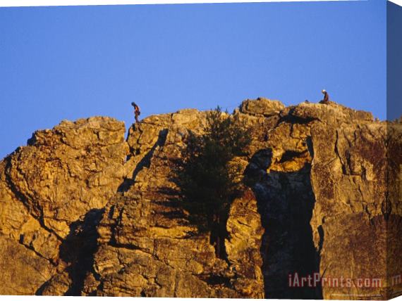 Raymond Gehman Rock Climbers on Seneca Rocks Summit at Sunset Stretched Canvas Painting / Canvas Art