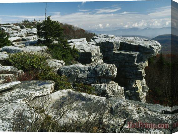 Raymond Gehman Rock Outcrop on Mountain Overlooking a Deep Valley Stretched Canvas Painting / Canvas Art