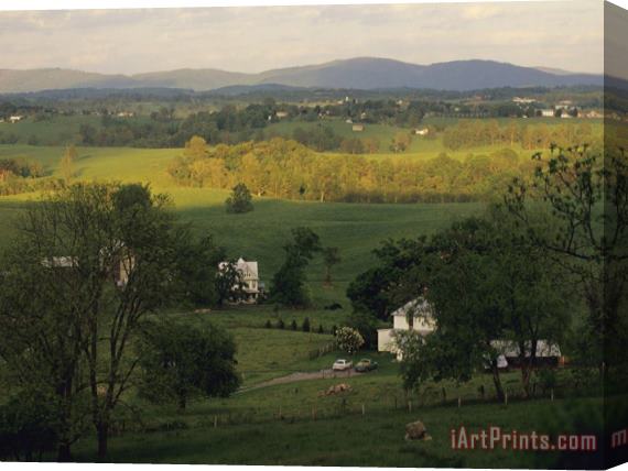 Raymond Gehman Scenic View of Farm Houses And Gentle Rolling Farm Land Stretched Canvas Print / Canvas Art