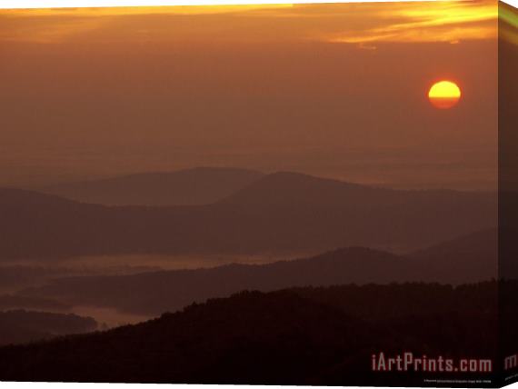Raymond Gehman Sunrise Over Misty Blue Ridge Mountain Ridges Stretched Canvas Painting / Canvas Art