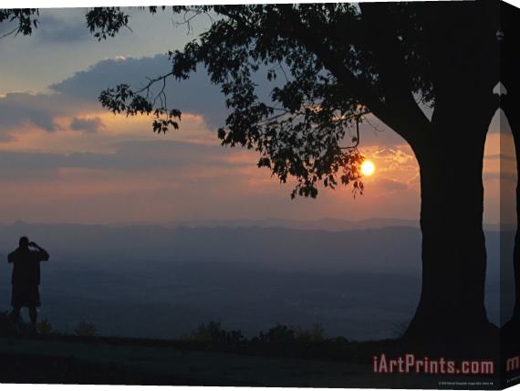 Raymond Gehman Sunset And Silhouetted Oak And Person Over The Shenandoah Valley Dickeys Ridge Visitors Center Stretched Canvas Print / Canvas Art